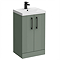 Roxbury Deco Fluted 500mm Green Vanity Unit - Floor Standing 2 Door Unit with Matt Black Handles
