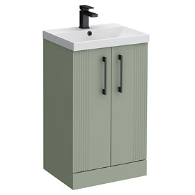 Roxbury Deco Fluted 500mm Green Vanity Unit - Floor Standing 2 Door Unit with Matt Black Handles