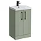 Roxbury Deco Fluted 500mm Green Vanity Unit - Floor Standing 2 Door Unit with Matt Black Handles