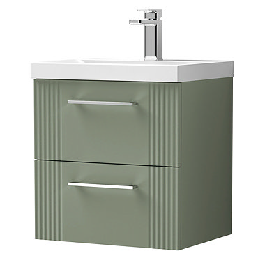 Roxbury Deco Fluted 500mm Green Vanity Unit - Wall Hung 2-Drawer Unit & Chrome Handles