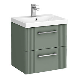 Roxbury Deco Fluted 500mm Green Vanity Unit - Wall Hung 2-Drawer Unit & Chrome Handles