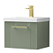 Roxbury Deco Fluted 500mm Green Vanity Unit - Wall Hung 1-Drawer Unit with Brushed Brass Handle