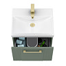 Roxbury Deco Fluted 500mm Green Vanity Unit - Wall Hung 1-Drawer Unit with Brushed Brass Handle