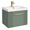 Roxbury Deco Fluted 500mm Green Vanity Unit - Wall Hung 1-Drawer Unit with Brushed Brass Handle