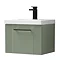 Roxbury Deco Fluted 500mm Green Vanity Unit - Wall Hung Single Drawer Unit with Matt Black Handle
