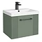Roxbury Deco Fluted 500mm Green Vanity Unit - Wall Hung Single Drawer Unit with Matt Black Handle