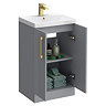 Roxbury Deco Fluted 500mm Grey Vanity Unit - Floor Standing 2 Door Unit With Brushed Brass Handles
