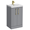 Roxbury Deco Fluted 500mm Grey Vanity Unit - Floor Standing 2 Door Unit With Brushed Brass Handles