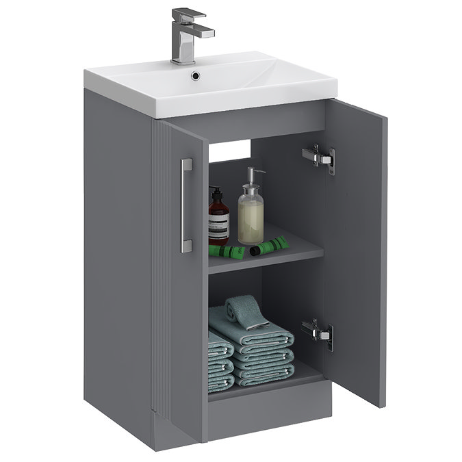 Roxbury Deco Fluted 500mm Grey Vanity Unit - Floor Standing 2 Door Unit with Chrome Handles