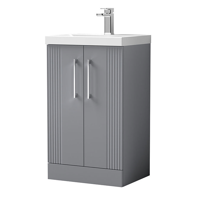 Roxbury Deco Fluted 500mm Grey Vanity Unit - Floor Standing 2 Door Unit with Chrome Handles