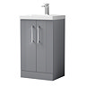 Roxbury Deco Fluted 500mm Grey Vanity Unit - Floor Standing 2 Door Unit with Chrome Handles