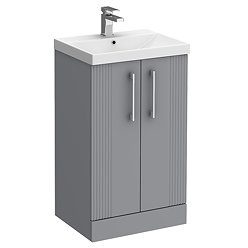 Roxbury Deco Fluted 500mm Grey Vanity Unit - Floor Standing 2 Door Unit with Chrome Handles