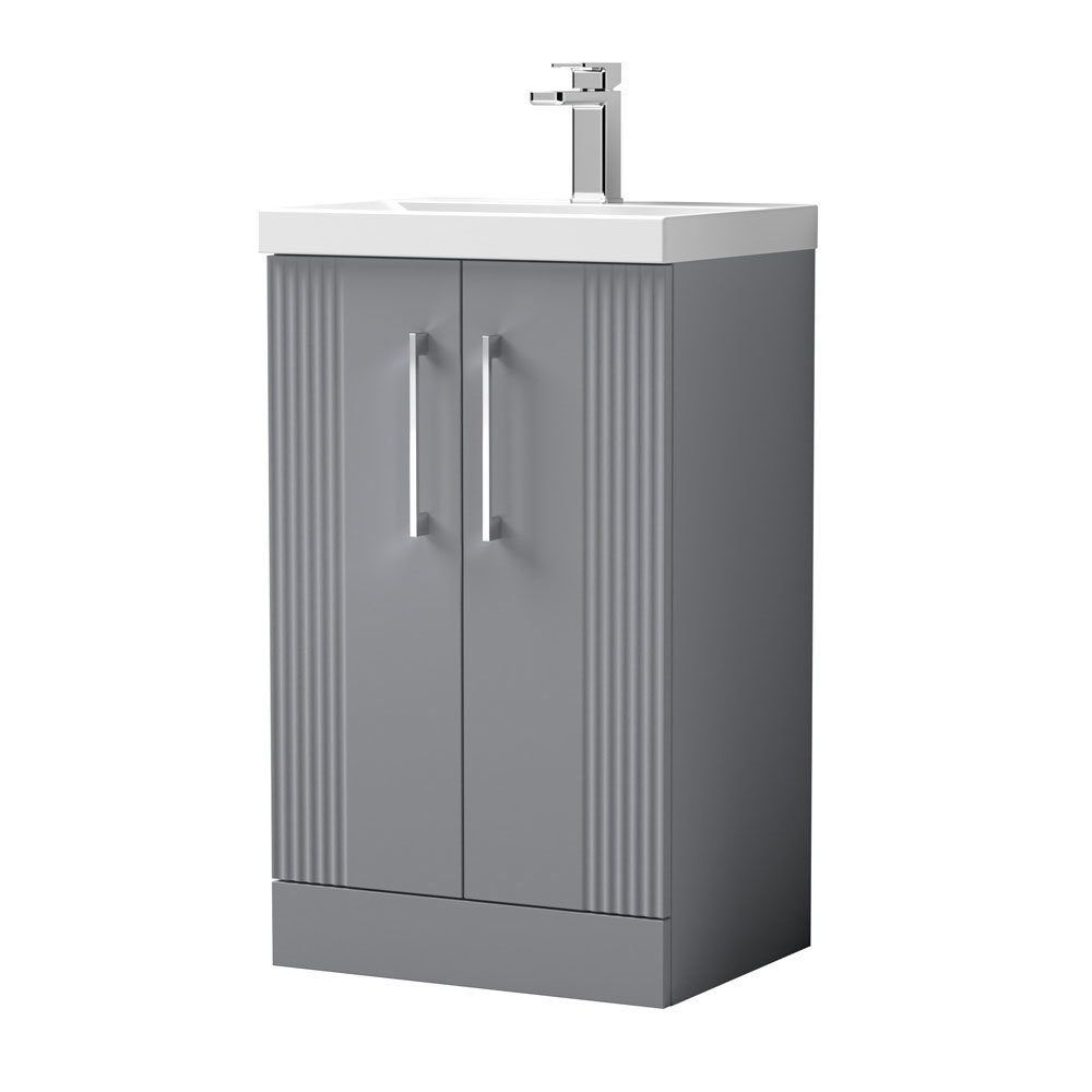 Roxbury Deco Fluted 500mm Grey Vanity Unit Floor Standing 2 Door Unit