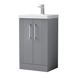 Roxbury Deco Fluted 500mm Grey Vanity Unit - Floor Standing 2 Door Unit with Chrome Handles Large Im