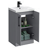 Roxbury Deco Fluted 500mm Grey Vanity Unit - Floor Standing 2 Door Unit with Matt Black Handles