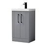 Roxbury Deco Fluted 500mm Grey Vanity Unit - Floor Standing 2 Door Unit with Matt Black Handles