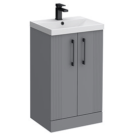 Roxbury Deco Fluted 500mm Grey Vanity Unit - Floor Standing 2 Door Unit with Chrome Handles