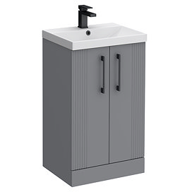 Roxbury Deco Fluted 500mm Grey Vanity Unit - Floor Standing 2 Door Unit with Chrome Handles