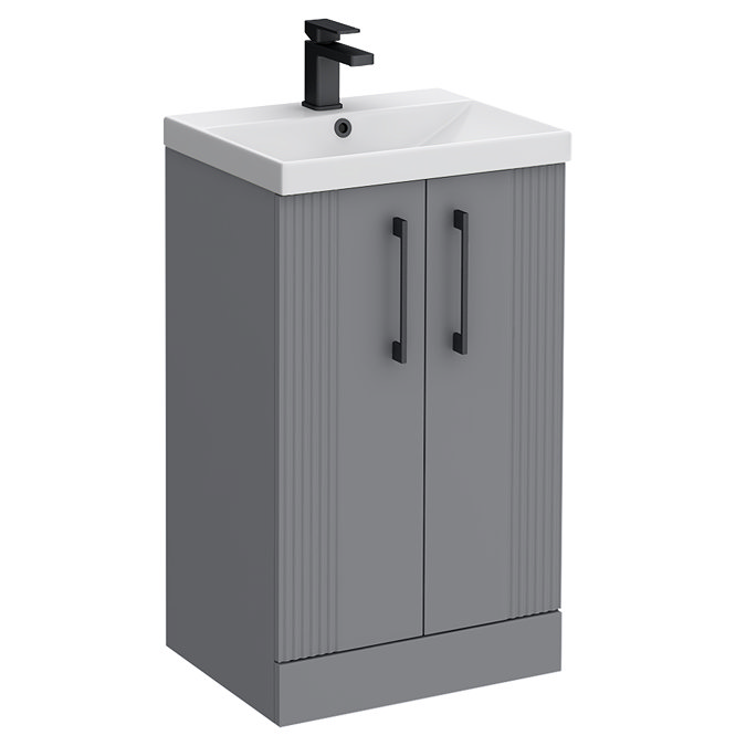 Roxbury Deco Fluted 500mm Grey Vanity Unit - Floor Standing 2 Door Unit with Chrome Handles