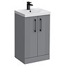 Roxbury Deco Fluted 500mm Grey Vanity Unit - Floor Standing 2 Door Unit with Chrome Handles