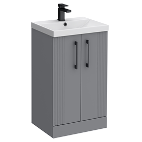 Roxbury Deco Fluted 500mm Grey Vanity Unit - Floor Standing 2 Door Unit with Chrome Handles