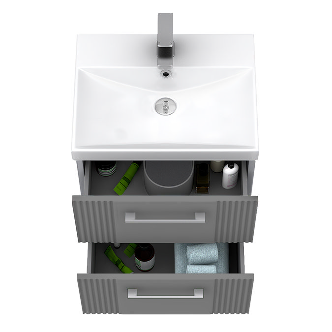Roxbury Deco Fluted 500mm Grey Vanity Unit - Wall Hung 2-Drawer Unit & Chrome Handles