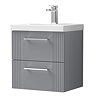 Roxbury Deco Fluted 500mm Grey Vanity Unit - Wall Hung 2-Drawer Unit & Chrome Handles