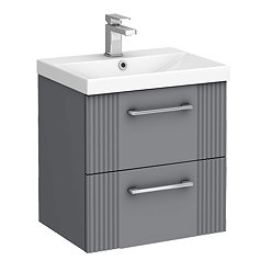 Roxbury Deco Fluted 500mm Grey Vanity Unit - Wall Hung 2-Drawer Unit & Chrome Handles