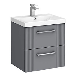 Roxbury Deco Fluted 500mm Grey Vanity Unit - Wall Hung 2-Drawer Unit & Chrome Handles