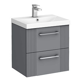 Roxbury Deco Fluted 500mm Grey Vanity Unit - Wall Hung 2-Drawer Unit & Chrome Handles