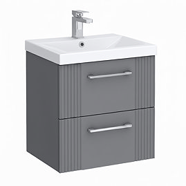 Roxbury Deco Fluted 500mm Grey Vanity Unit - Wall Hung 2-Drawer Unit & Chrome Handles