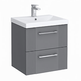 Roxbury Deco Fluted 500mm Grey Vanity Unit - Wall Hung 2-Drawer Unit & Chrome Handles