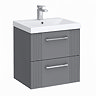 Roxbury Deco Fluted 500mm Grey Vanity Unit - Wall Hung 2-Drawer Unit & Chrome Handles
