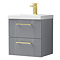 Roxbury Deco Fluted 500mm Grey Vanity Unit - Wall Hung 2-Drawer Unit & Brushed Brass Handles