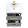 Roxbury Deco Fluted 500mm Grey Vanity Unit - Wall Hung 2-Drawer Unit & Brushed Brass Handles