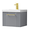 Roxbury Deco Fluted 500mm Grey Vanity Unit - Wall Hung 1-Drawer Unit with Brushed Brass Handle
