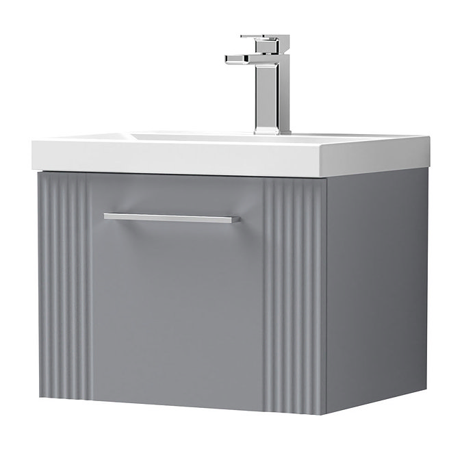 Roxbury Deco Fluted 500mm Grey Vanity Unit - Wall Hung Single Drawer Unit with Chrome Handle