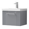 Roxbury Deco Fluted 500mm Grey Vanity Unit - Wall Hung Single Drawer Unit with Chrome Handle