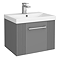 Roxbury Deco Fluted 500mm Grey Vanity Unit - Wall Hung Single Drawer Unit with Chrome Handle
