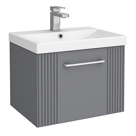 Roxbury Deco Fluted 500mm Grey Vanity Unit - Wall Hung Single Drawer Unit with Chrome Handle