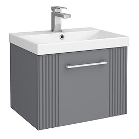 Roxbury Deco Fluted 500mm Grey Vanity Unit - Wall Hung Single Drawer Unit with Chrome Handle