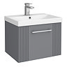 Roxbury Deco Fluted 500mm Grey Vanity Unit - Wall Hung Single Drawer Unit with Chrome Handle