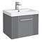 Roxbury Deco Fluted 500mm Grey Vanity Unit - Wall Hung Single Drawer Unit with Chrome Handle