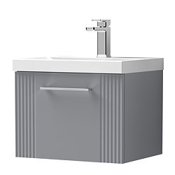 Roxbury Deco Fluted 500mm Grey Vanity Unit - Wall Hung Single Drawer Unit with Chrome Handle Large I