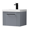 Roxbury Deco Fluted 500mm Grey Vanity Unit - Wall Hung Single Drawer Unit with Matt Black Handle