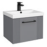 Roxbury Deco Fluted 500mm Grey Vanity Unit - Wall Hung Single Drawer Unit with Matt Black Handle