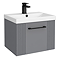 Roxbury Deco Fluted 500mm Grey Vanity Unit - Wall Hung Single Drawer Unit with Matt Black Handle