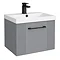 Roxbury Deco Fluted 500mm Grey Vanity Unit - Wall Hung Single Drawer Unit with Matt Black Handle