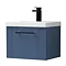 Roxbury Deco Fluted 500mm Satin Blue Vanity Unit - Wall Hung Single Drawer Unit and Matt Black Handl