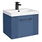 Roxbury Deco Fluted 500mm Blue Vanity Unit - Wall Hung Single Drawer Unit and Matt Black Handle